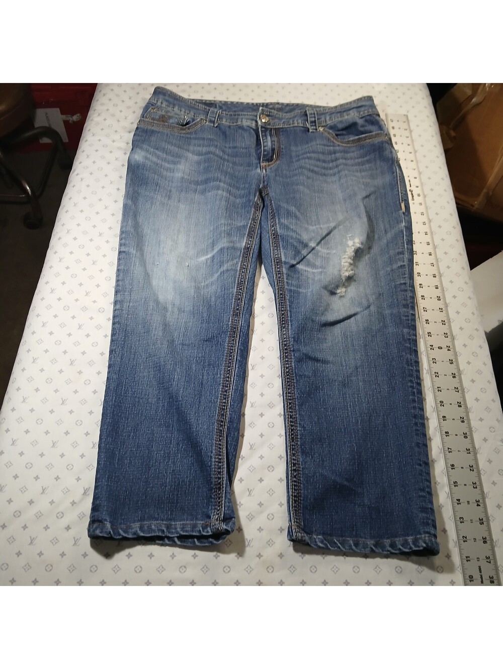 Melissa McCarthy Distressed Bootcut Jeans Blue Denim
